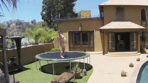 Naked Martin on a trampoline